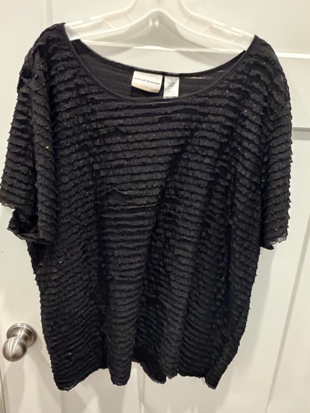 Alfred Dunner 2X Black Textured Blouse Sheer Overlay Stretch Plus Size Top